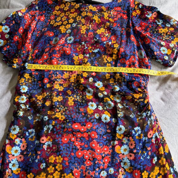 Anthropologie Ruffled Satin Mini Dress in Black Motif Size 14 - Picture 8 of 8